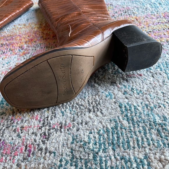 Franco Sarto Brown Faux Crocodile Leather Boots - Picture 3 of 11